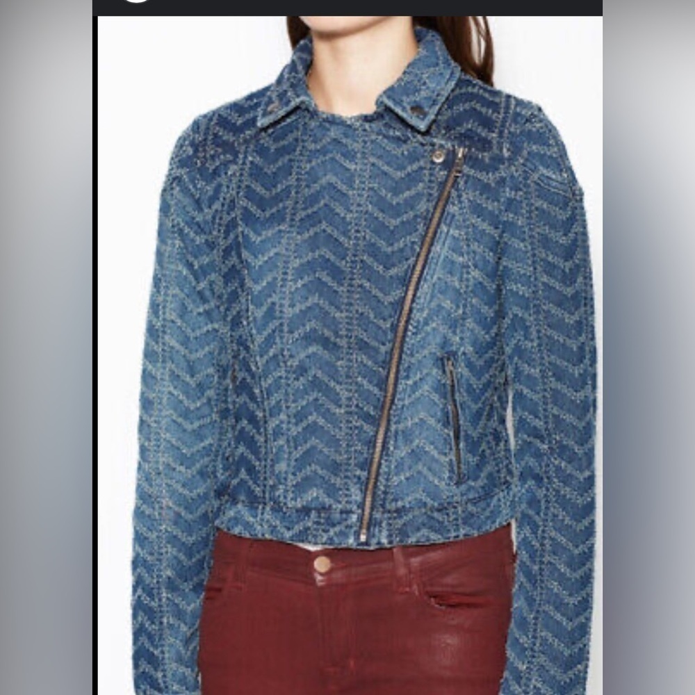 Free people retro textured denim moto  jacket 4